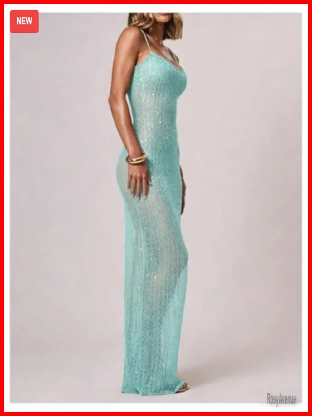 Women's See Through Sparkly Sleeveless Mesh Cami Maxi Cover Up Dress